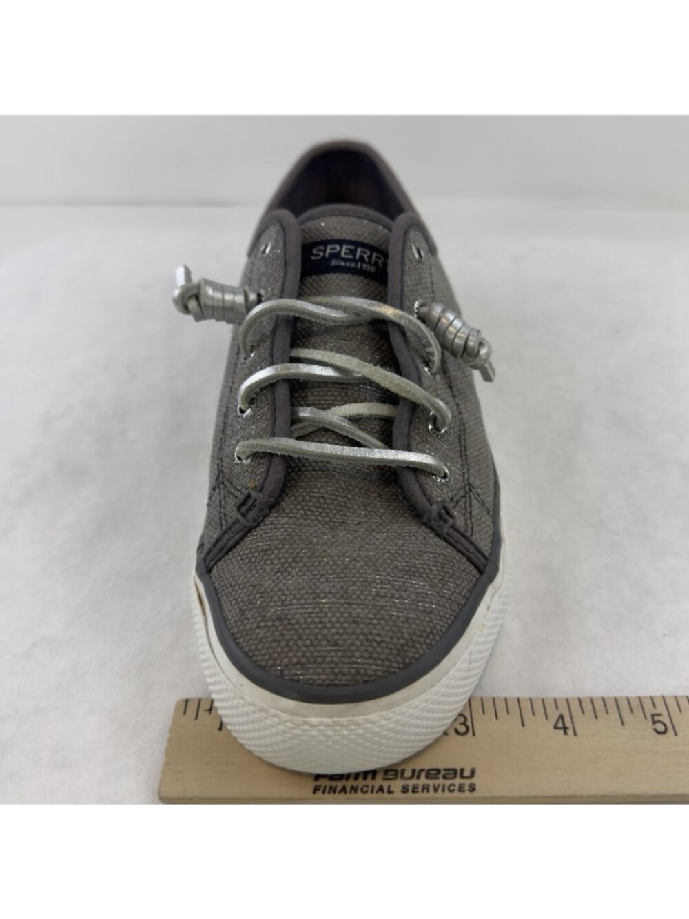 Sperry Seacoast Sneaker Womens Size 8M Canvas Metallic Silver Gray Boat Shoes - Picture 12 of 13